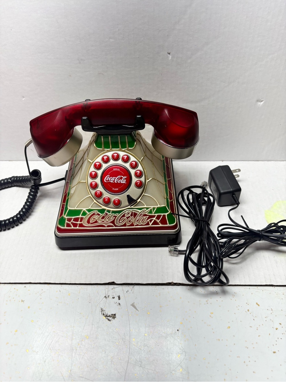 Vintage Coca-Cola Telephone Light Up Stained Glass Look 2001 Land Line phone
